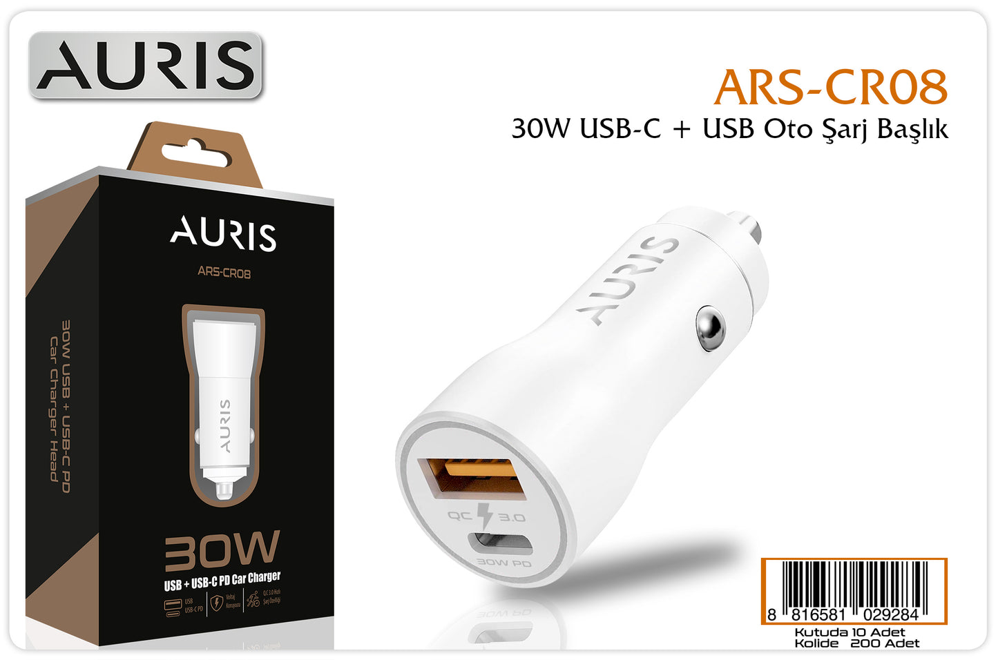 Auris CR08 30W Usb+PD Oto Kafa