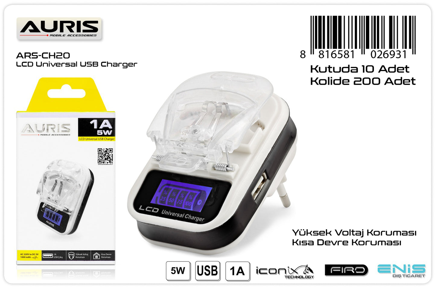 Toptan Şarj Aleti | Auris CH20 Lcd Batarya Şarj