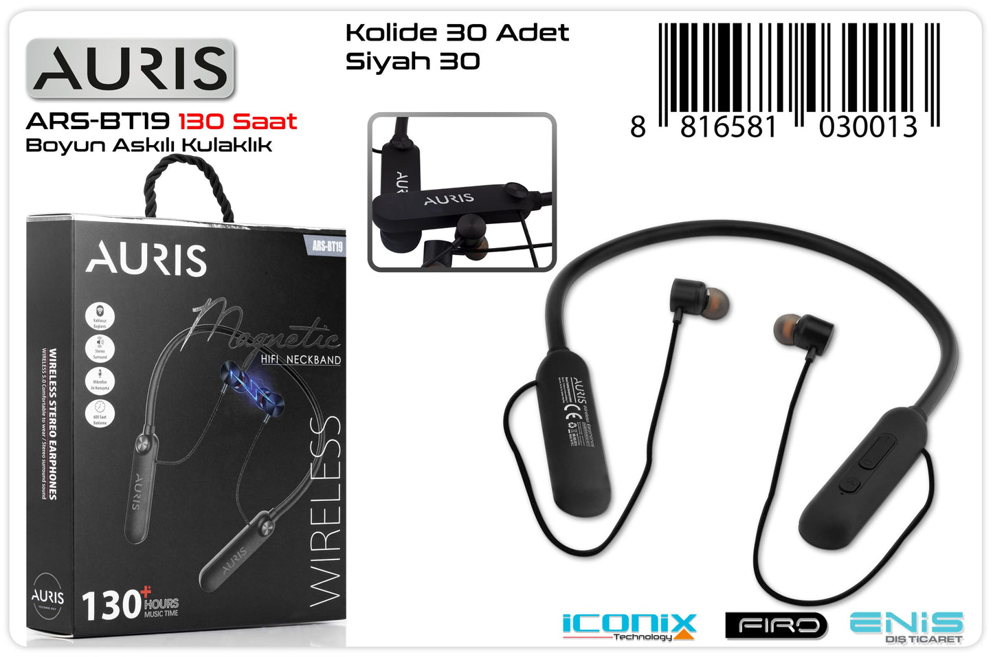Toptan Bluetooth Kulaklık | Auris BT19 130 Saat Boyun Askılı