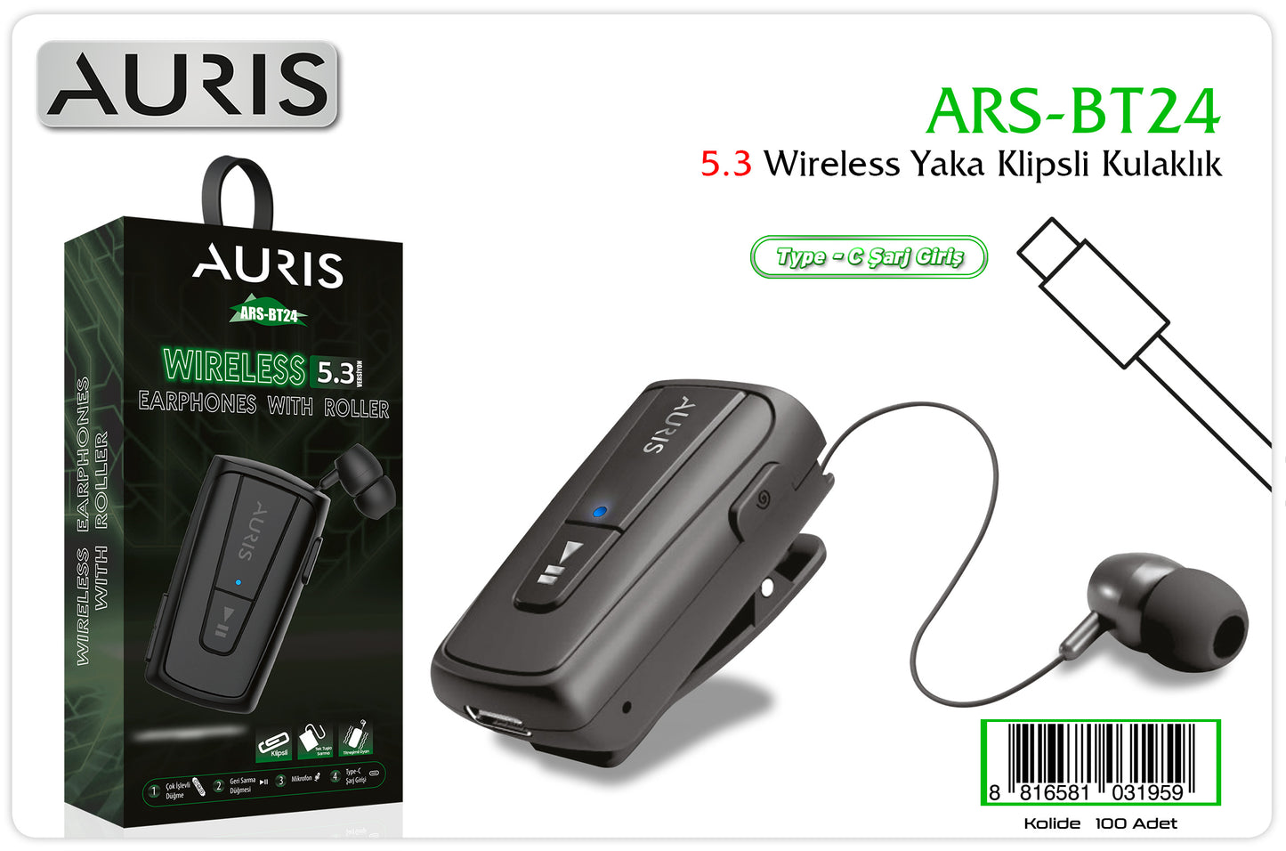 Toptan Bluetooth Kulaklık | Auris BT24 Makaralı Bluetooth Kulaklık
