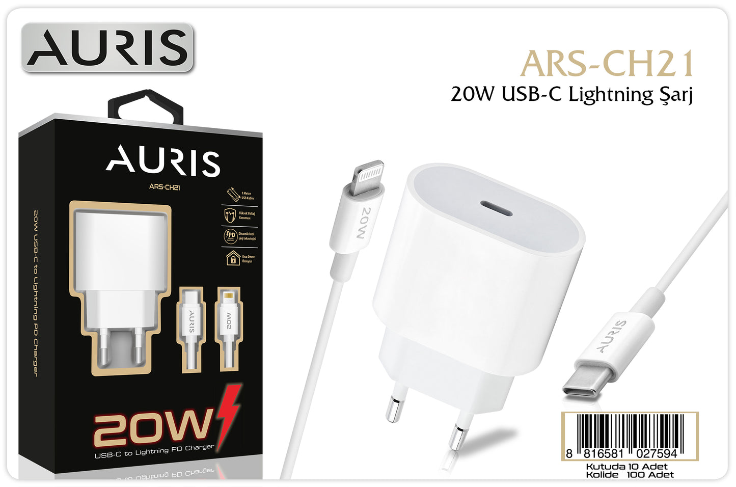 Toptan Şarj Aleti | Auris CH21 Lightning Set 20W