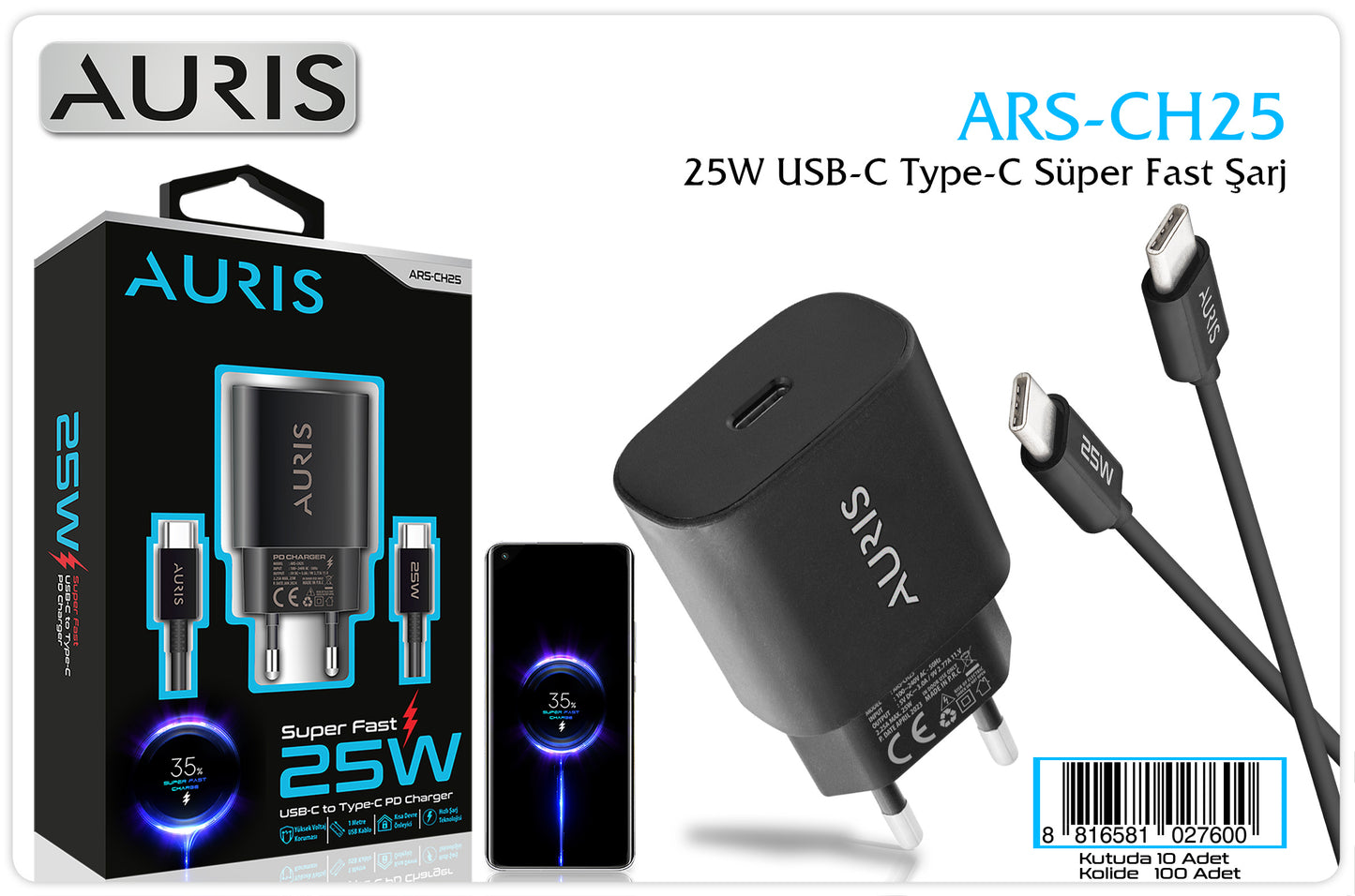 Toptan Şarj Aleti | Auris CH25 25W Type-C Set