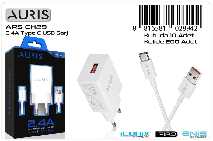 Toptan Şarj Aleti | Auris CH29 Type-C Set 2.4A