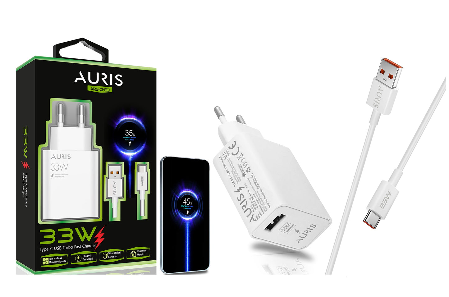 Toptan Şarj Aleti | Auris CH33 Type-C Set 33W