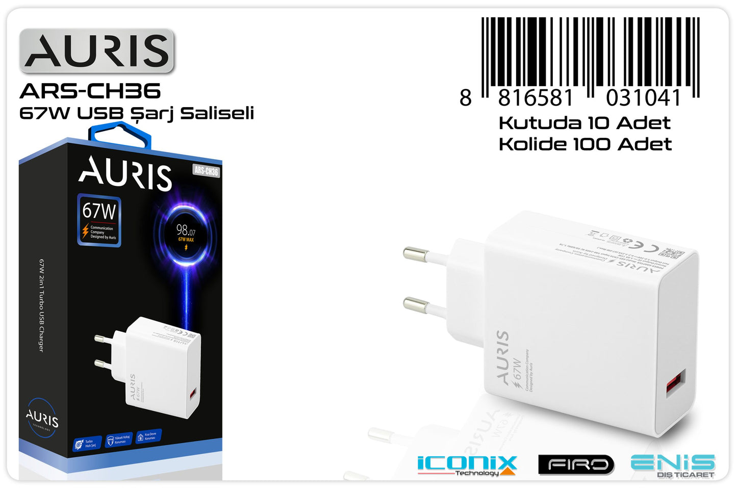 Toptan Şarj Başlığı | Auris CH36 Saliseli Kafa 67W