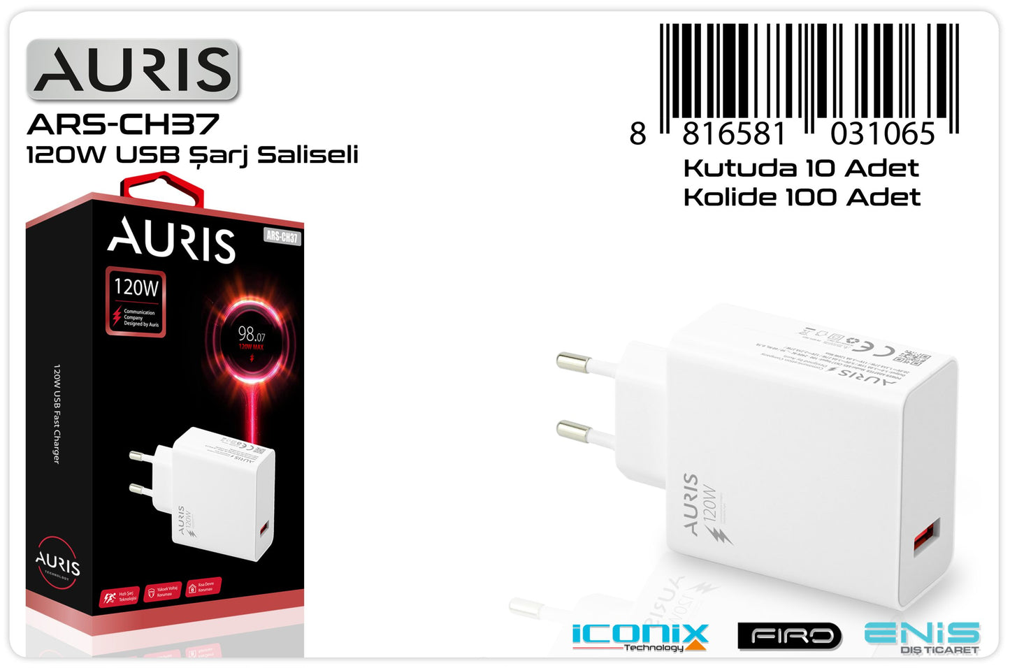Toptan Şarj Başlığı | Auris CH37 Saliseli Kafa 120W