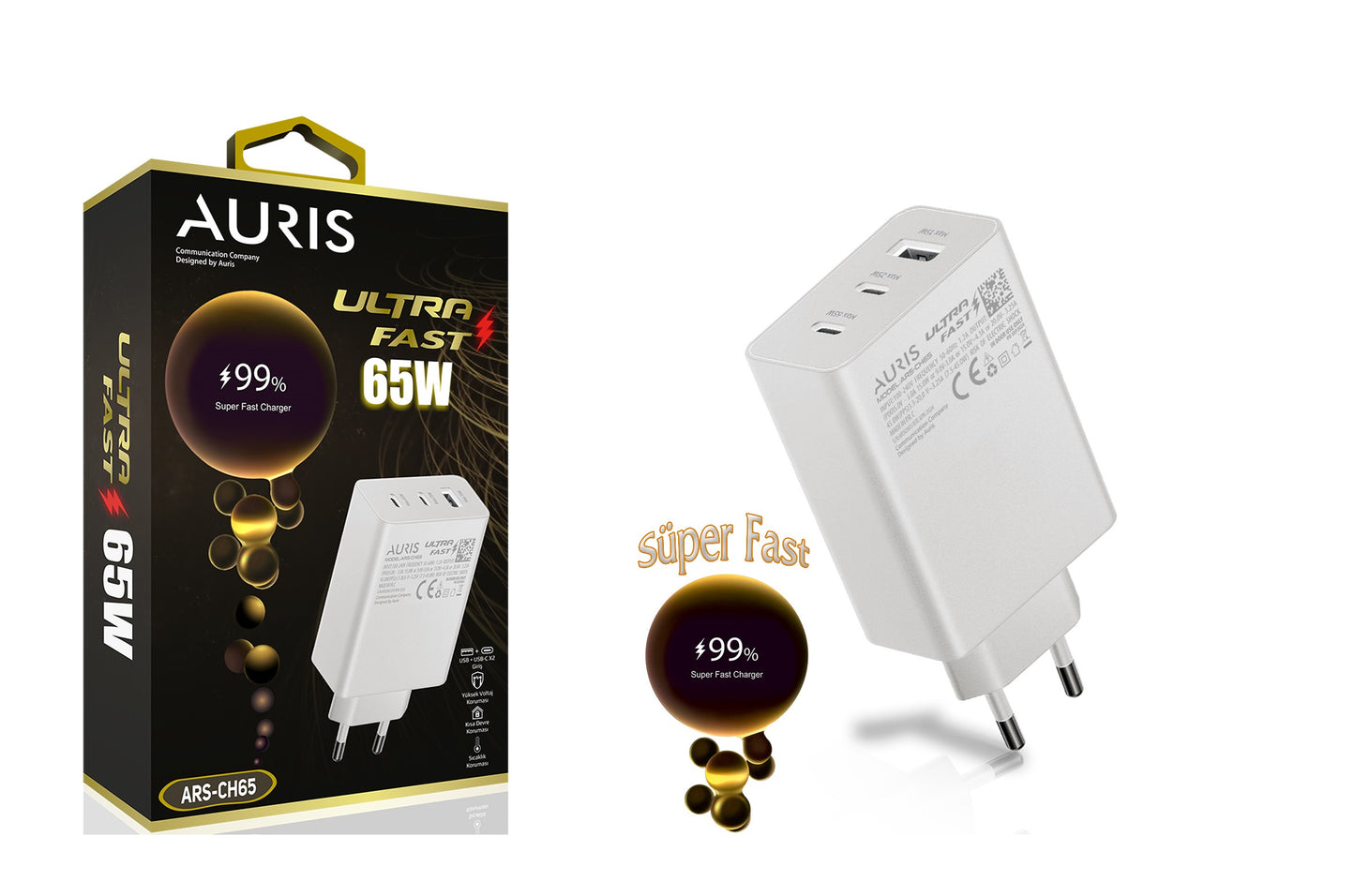 Toptan Şarj Başlığı | Auris CH65 Usb-C 65W Kafa