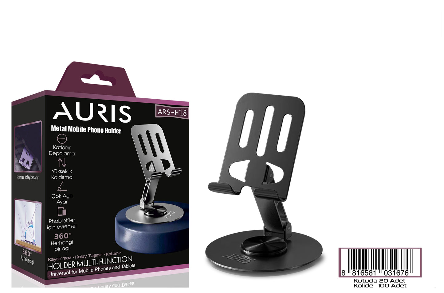 Toptan Telefon Tutucu | Auris H18 Metal Masa İçin Telefon Tutucu