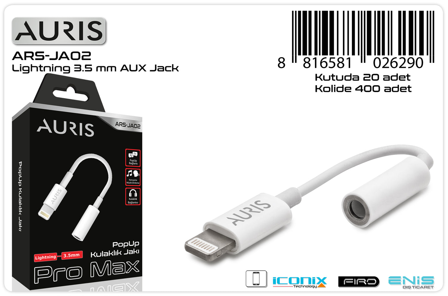 Toptan Kulaklık Çevirici | Auris JA02 Lightning Jack