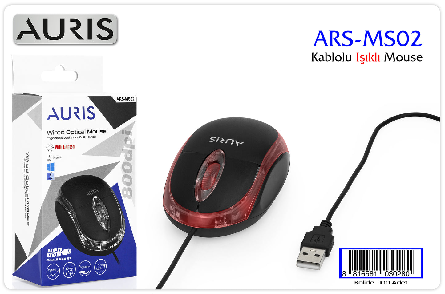 Toptan Mouse | Auris MS02 Kablolu Işıklı Mouse