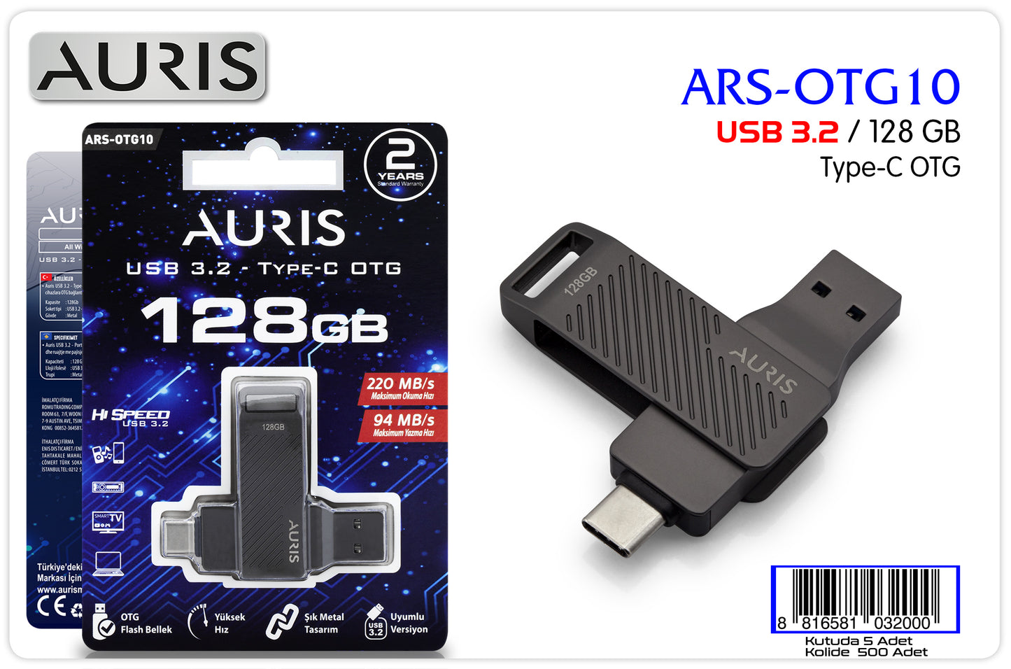Auris OTG10 128 GB USB 3.2 Type-C Flash