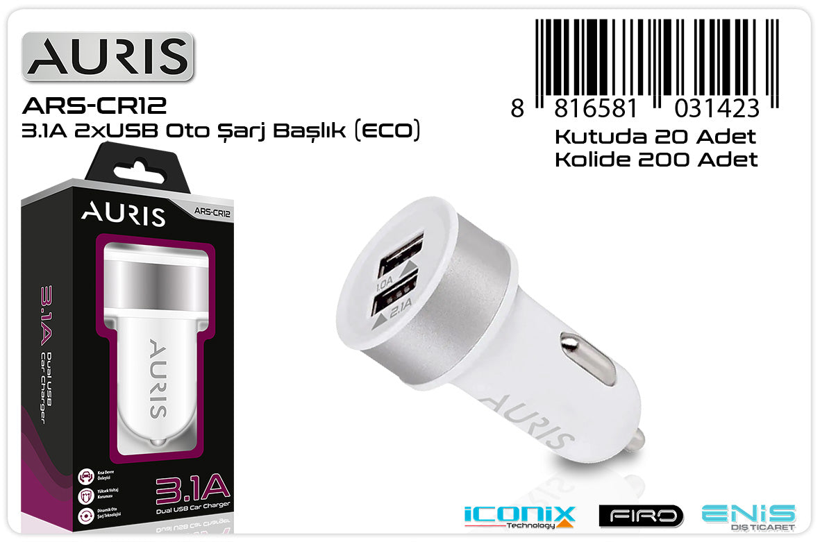 Auris CR12 Oto Kafa Eco 3.1A