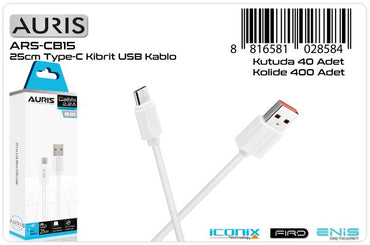 Toptan Şarj Kablosu | Auris CB15 Type-C Kablo 25cm