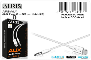 Toptan Aux Kablosu | Auris AU11 (İ15) Type-C Aux