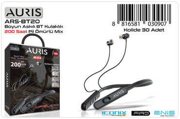 Toptan Bluetooth Kulaklık | Auris BT20 Lcd 200 Saat Boyun Askılı