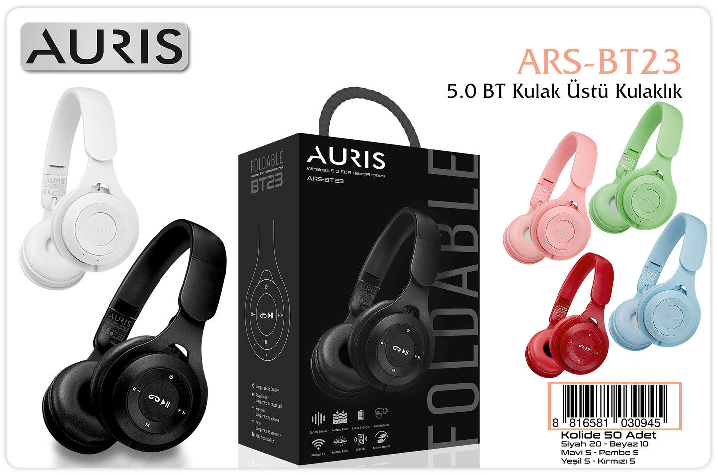 Toptan Bluetooth Kulaklık | Auris BT23 Kulak Üstü Kablosuz Kulaklık