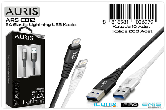 Auris CB12 Lightning Kablo Metal 3.4A