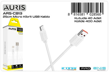 Toptan Şarj Kablosu | Auris CB13 Micro Kablo 25cm