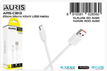Toptan Şarj Kablosu | Auris CB13 Micro Kablo 25cm