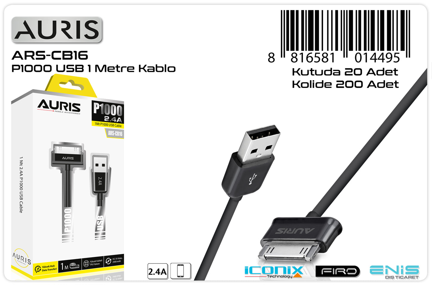 Toptan Şarj Kablosu | Auris CB16 P1000 Kablo