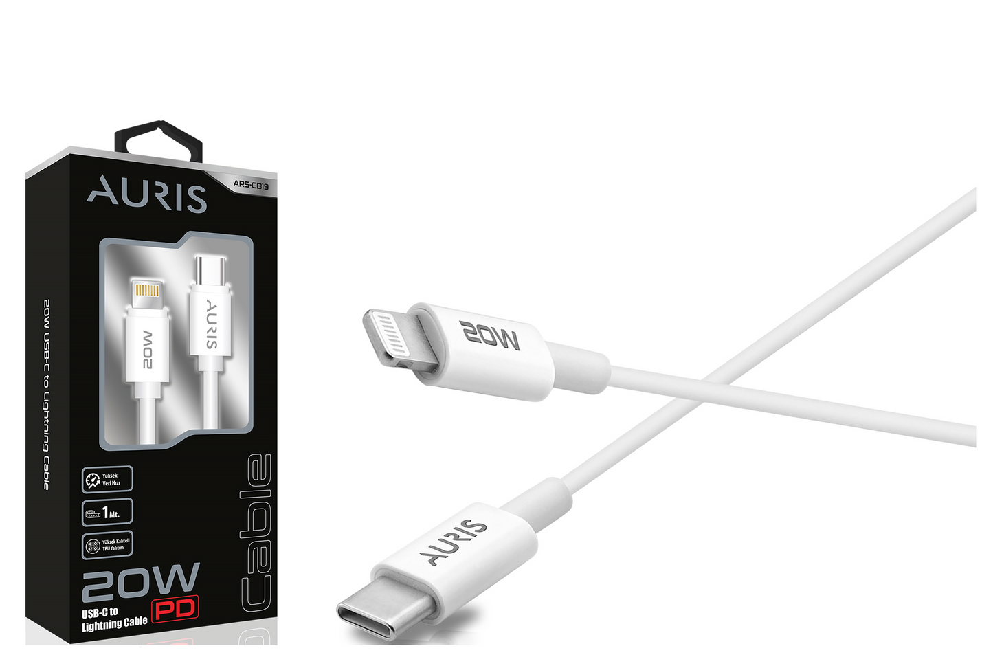 Toptan Şarj Kablosu | Auris CB19 20W Usb-C-Lightning Kablo