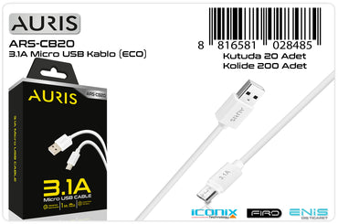 Toptan Şarj Kablosu | Auris CB20 Eco Micro Kablo 3.1A