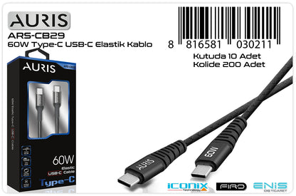 Toptan Şarj Kablosu | Auris CB29 Usb-C Type-C Metal 60W