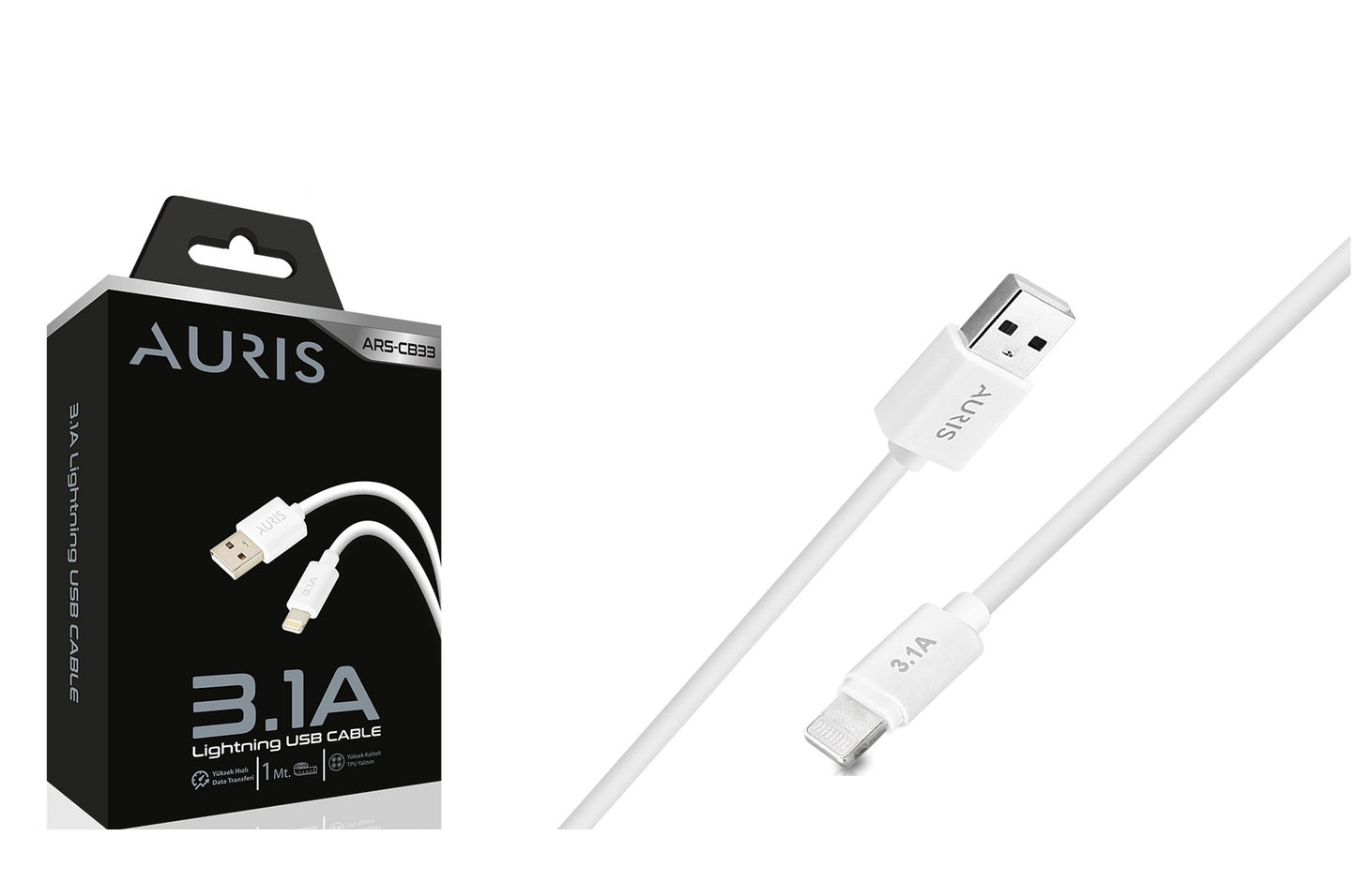 Toptan Şarj Kablosu | Auris CB33 Eco Lightning Kablo 3.1A