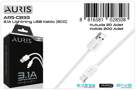 Toptan Şarj Kablosu | Auris CB33 Eco Lightning Kablo 3.1A