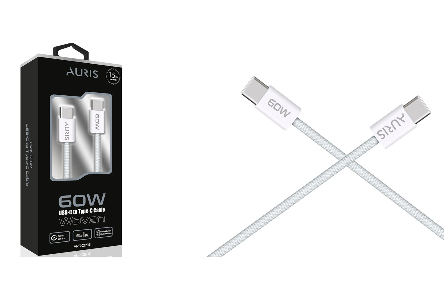 Toptan Şarj Kablosu | Auris CB58 60W Usb-C Kablo ( İ15 )