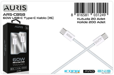 Toptan Şarj Kablosu | Auris CB58 60W Usb-C Kablo ( İ15 )
