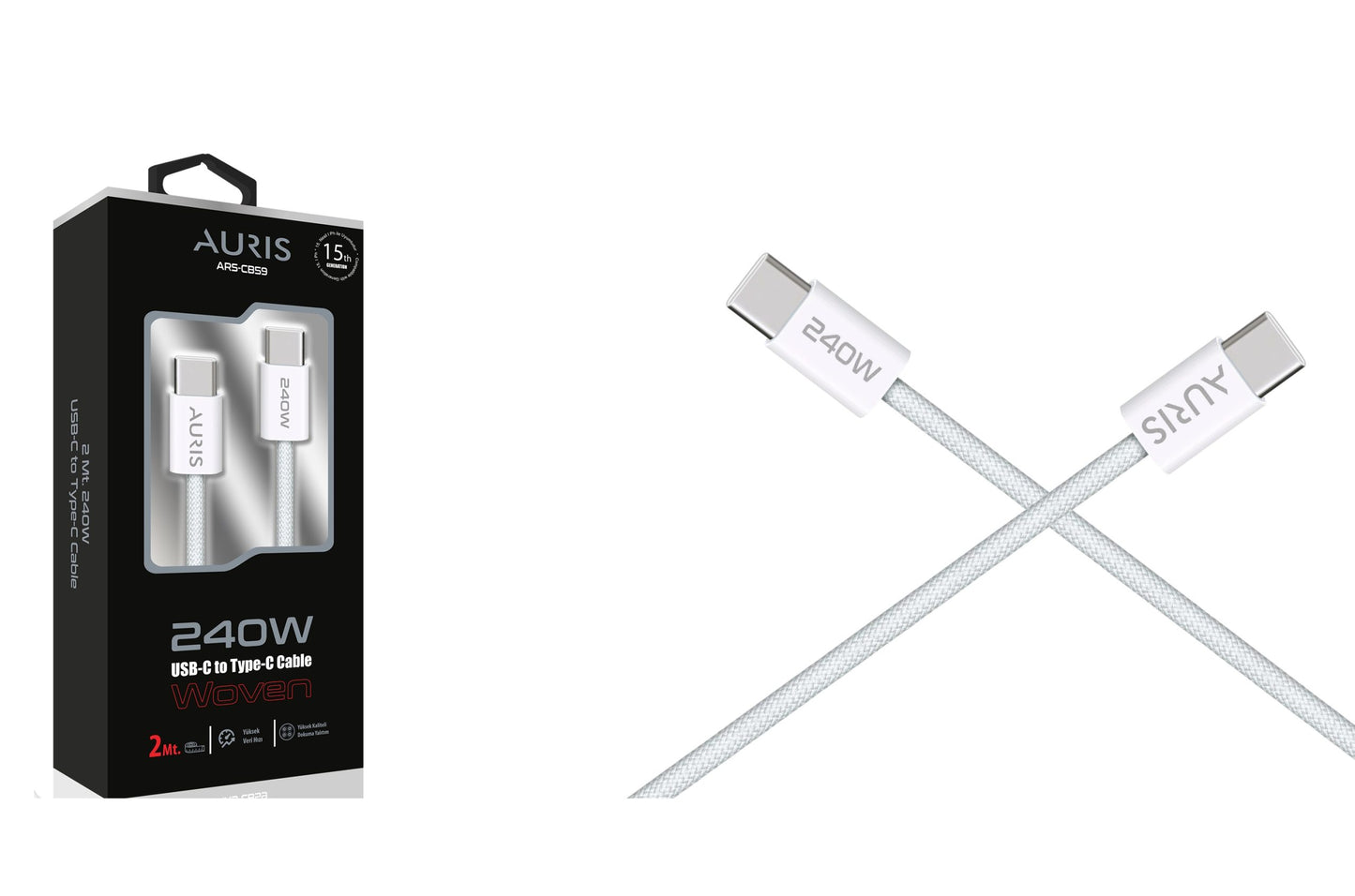 Toptan Şarj Kablosu | Auris CB59 240W Usb-C 2M Kablo ( İ15 )