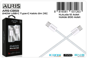 Toptan Şarj Kablosu | Auris CB59 240W Usb-C 2M Kablo ( İ15 )