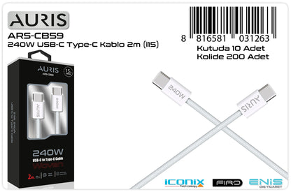 Toptan Şarj Kablosu | Auris CB59 240W Usb-C 2M Kablo ( İ15 )