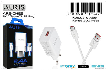Toptan Şarj Aleti | Auris CH29 Type-C Set 2.4A