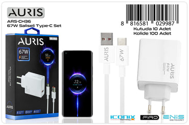 Toptan Şarj Aleti | Auris CH36 Type-C Set 67W Saliseli