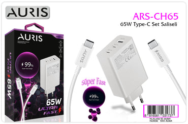 Toptan Şarj Aleti | Auris CH65 Type-C Set 65W Saliseli