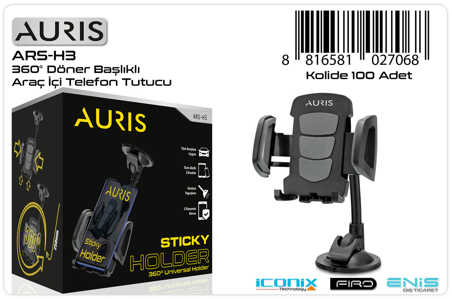 Toptan Telefon Tutucu | Auris H3 Araç İçi Telefon Tutucu