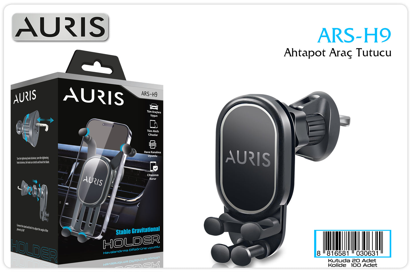 Toptan Telefon Tutucu | Auris H9 Araç İçi Telefon Tutucu