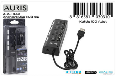 Toptan USB Hub | Auris HB01 4 USB Hub Anahtarlı