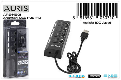 Toptan USB Hub | Auris HB01 4 USB Hub Anahtarlı