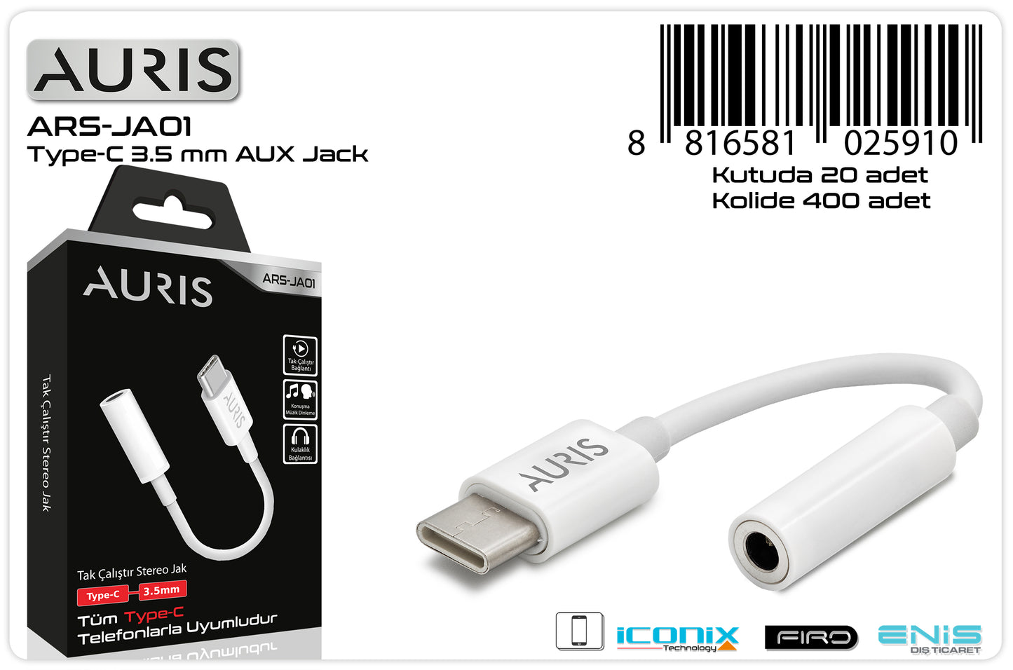 Toptan Kulaklık Çevirici | Auris JA01 Type-C Jack