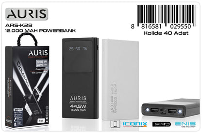 Toptan Powerbank | Auris K28 12.000 Mah Lcd+Fener