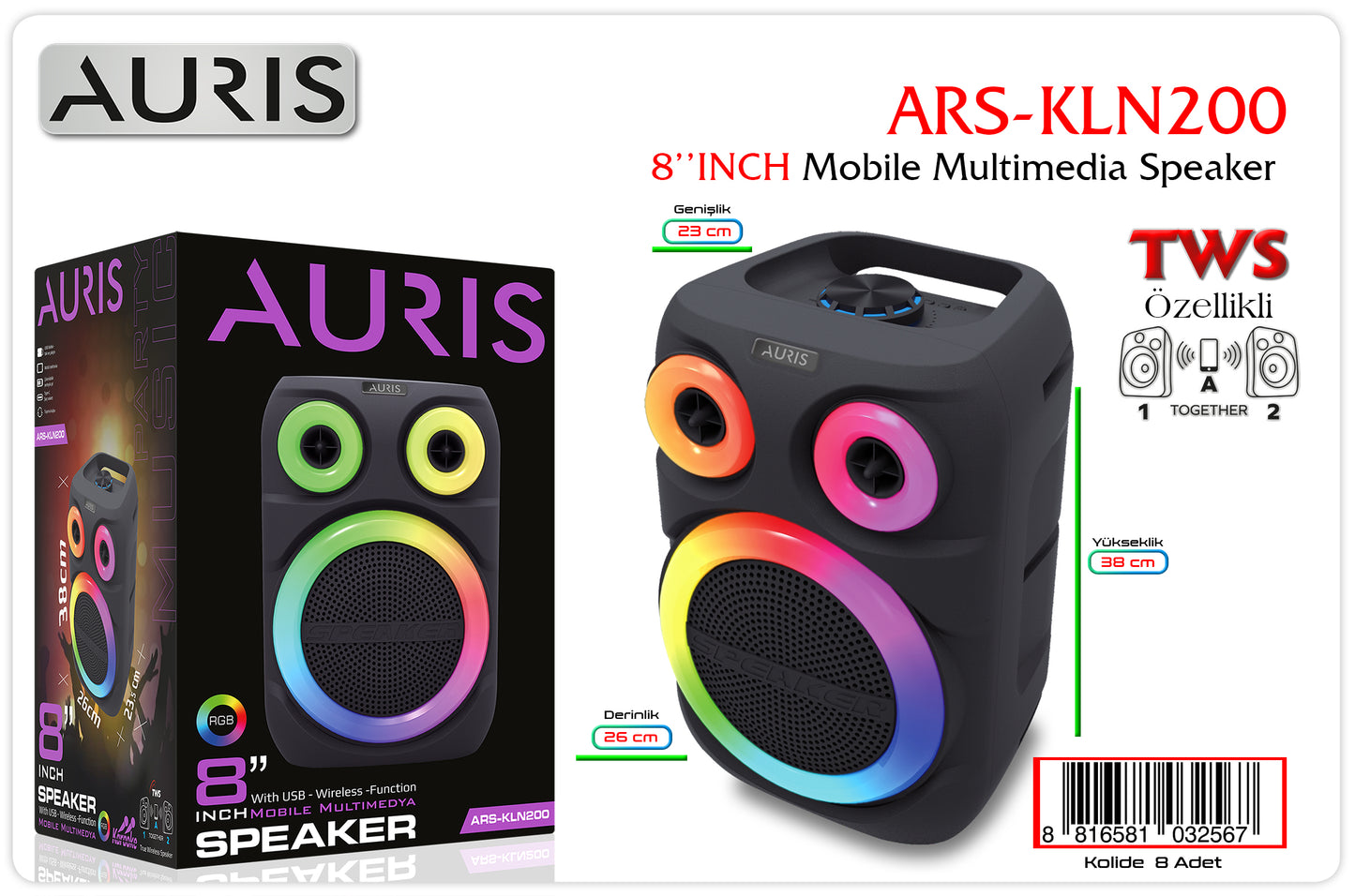 Toptan Müzik Çalar | Auris KLN200 Speaker 8 inç