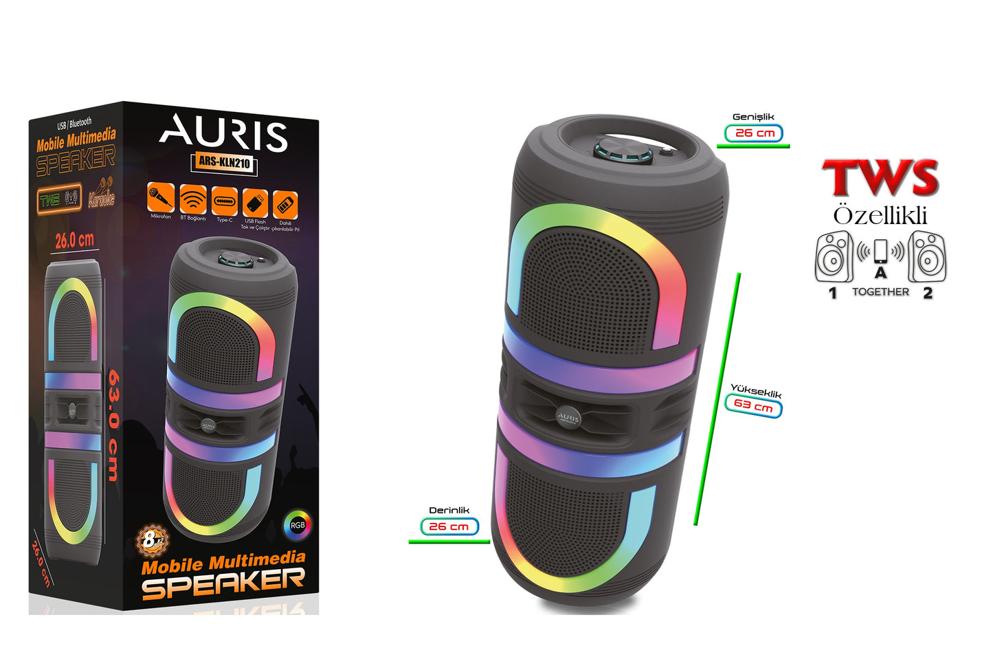 Toptan Müzik Çalar | Auris KLN210 Speaker 2X8 inç