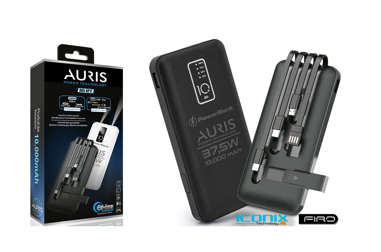 Toptan Powerbank | Auris KP17 10.000 Mah Kablolu Standlı