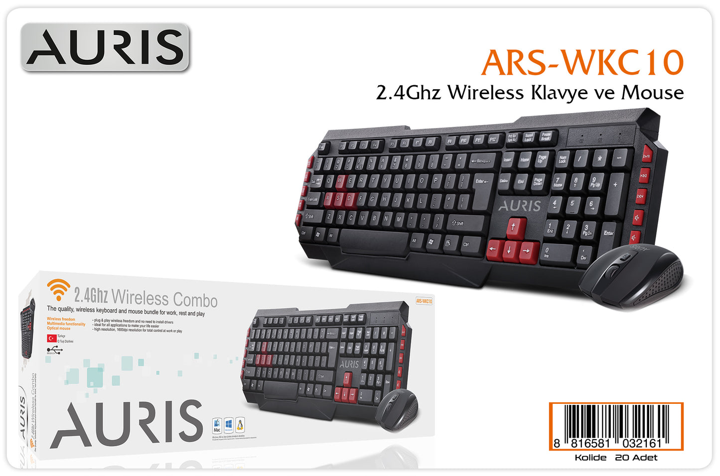 Toptan Klavye | Auris WKC10 Wireless Set Klavye ve Mouse