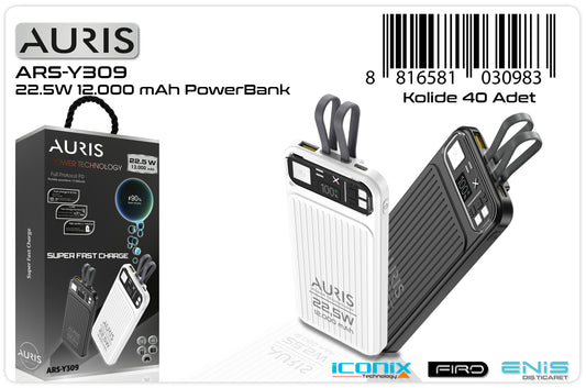 Toptan Powerbank | Auris Y309 12.000 Mah Super Fast